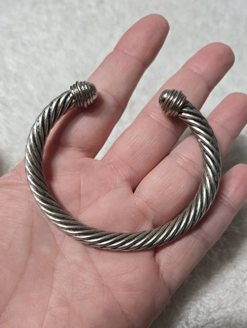 Vintage Cable Cuff Bracelet Silver Tone